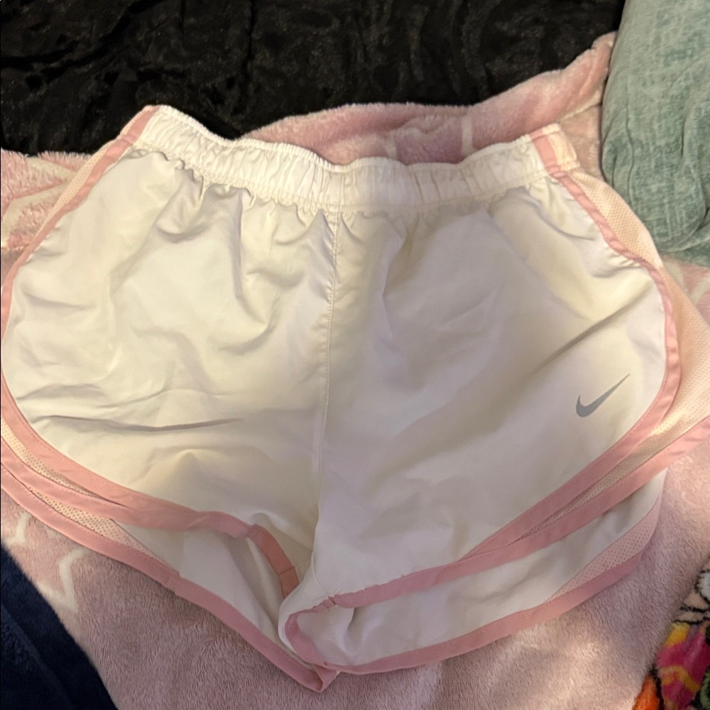 Nike Women's White and Pink Athletic Shorts